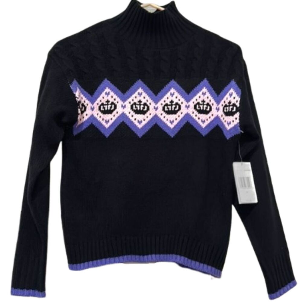 Juicy Coutour Mock Neck Cable Knit Sweater Womens XS Old Money Black 90s New NWT